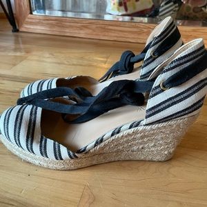 J. Crew striped espadrille wedges size 8